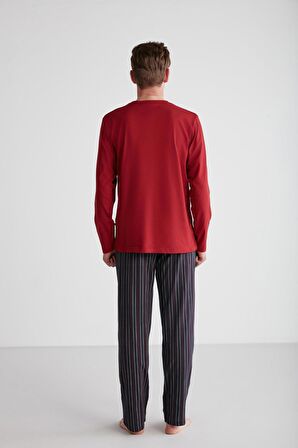 Erkek Uzun Kol Patlı Bordo Pijama Takım C1T8N7O38