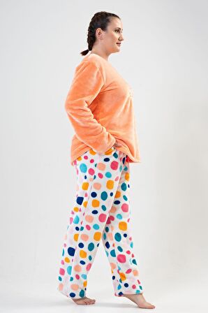 Kadın Büyük Beden Uzun Kol Welsoft Oranj PijamaTakımı 2C0T2N1O10