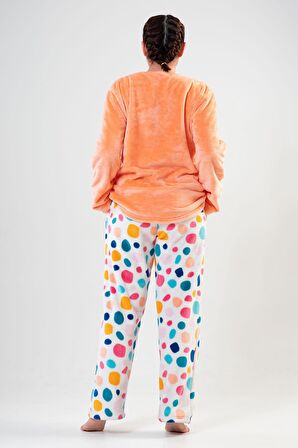 Kadın Büyük Beden Uzun Kol Welsoft Oranj PijamaTakımı 2C0T2N1O10