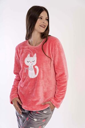 Kadın Welsoft Uzun Kol Pembe Pijama Takımı C3T0N3O094