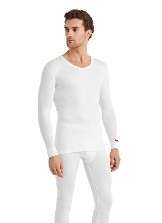 V Yaka Beyaz Unisex Uzun Kol Thermal İçlik C7T5N2O1
