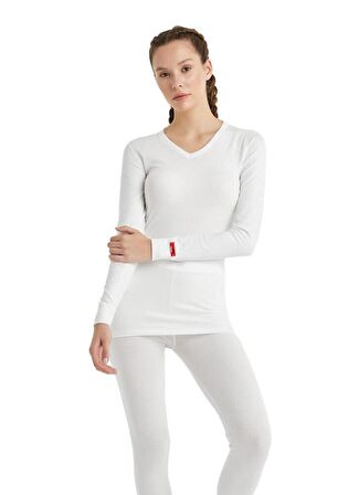 V Yaka Beyaz Unisex Uzun Kol Thermal İçlik C7T5N2O1