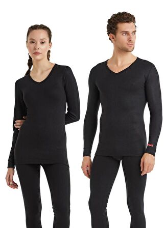 V Yaka Uzun Kol Siyah Unisex Thermal İçlik C7T5N2O1