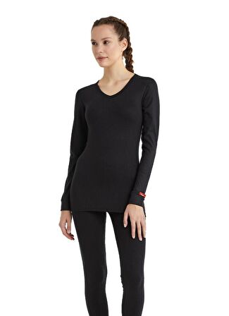 V Yaka Uzun Kol Siyah Unisex Thermal İçlik C7T5N2O1