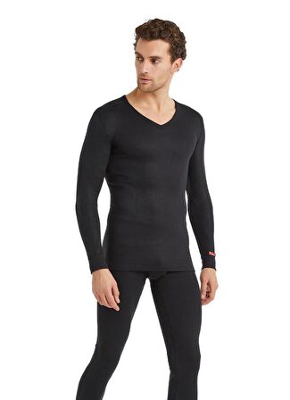 V Yaka Uzun Kol Siyah Unisex Thermal İçlik C7T5N2O1