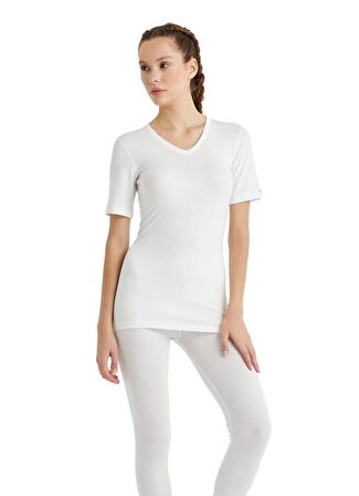 V Yaka Kısa Kol Unisex Beyaz Termal İçlik C3T6N2O1