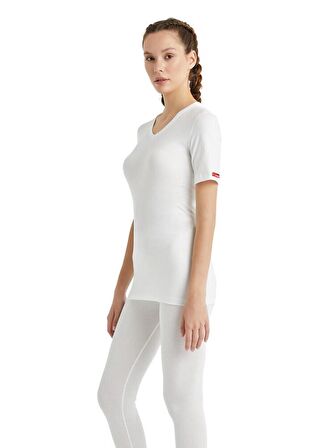 V Yaka Kısa Kol Unisex Beyaz Termal İçlik C3T6N2O1