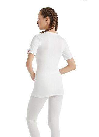 V Yaka Kısa Kol Unisex Beyaz Termal İçlik C3T6N2O1