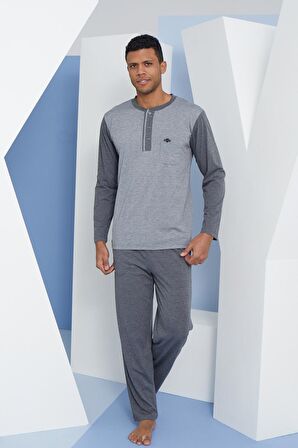 Erkek Uzun Kol Midi Yaka Antrasit Pijama Takımı C9T2N5O7
