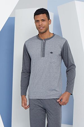 Erkek Uzun Kol Midi Yaka Antrasit Pijama Takımı C9T2N5O7