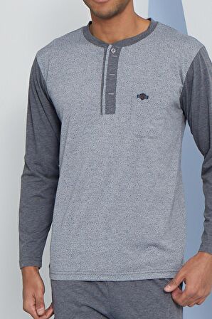 Erkek Uzun Kol Midi Yaka Antrasit Pijama Takımı C9T2N5O7