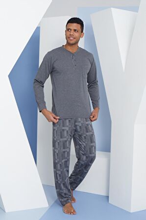 Erkek Uzun Kol Midi Yaka Antrasit Pijama Takımı C9T2N5O6