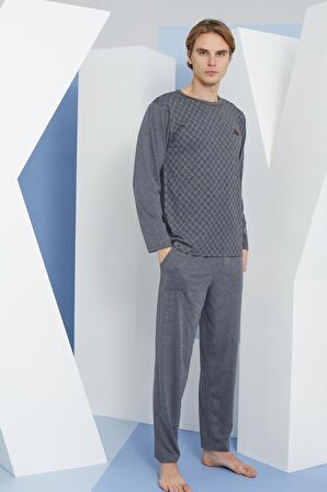 Erkek Uzun Kol Yuvarlak Yaka Antrasit Pijama Takımı C9T2N5O1