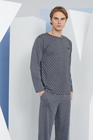 Erkek Uzun Kol Yuvarlak Yaka Antrasit Pijama Takımı C9T2N5O1