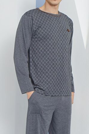 Erkek Uzun Kol Yuvarlak Yaka Antrasit Pijama Takımı C9T2N5O1