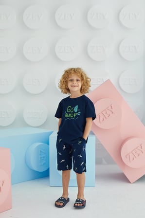 Erkek Çocuk Kısa Kol Lacivert Şortlu Pijama Takım C7T6N68