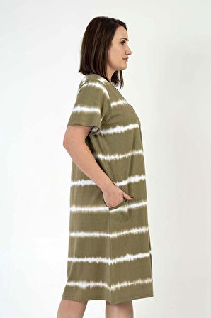 Kadın Büyük Beden Kısa Kol Haki Fermuarlı Ev Elbisesi C8T6N0012