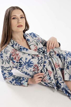 Kadın Uzun Kol Kapitone Gri Melanj Sabahlık C2T0N1303