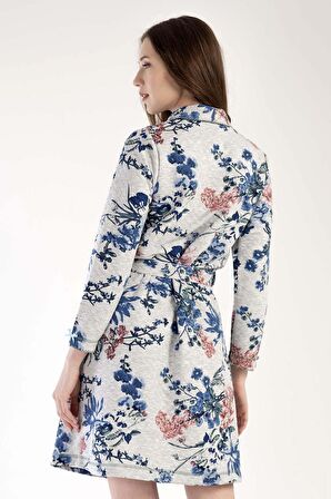 Kadın Uzun Kol Kapitone Gri Melanj Sabahlık C2T0N1303