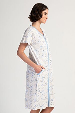 Kadın Kısa Kol Ekru Fermuarlı Ev Elbisesi C2T8N3113