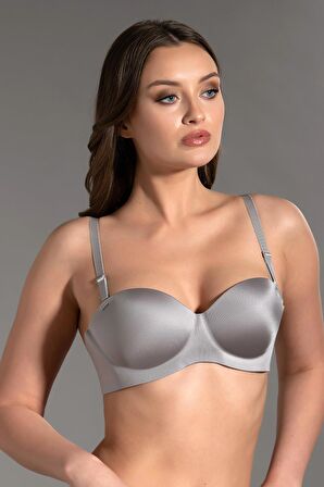 Kadın Straplez Lotus Lazer Kesim Push-Up Gri Sütyen 336055