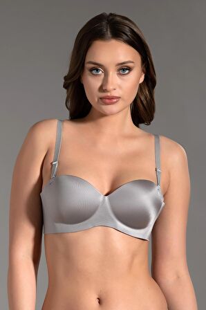Kadın Straplez Lotus Lazer Kesim Push-Up Gri Sütyen 336055