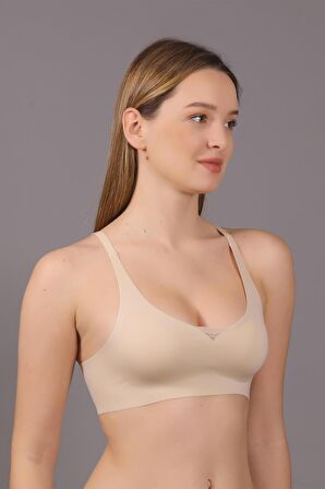 Kadın Lazer Kesim İnce Süngerli Desteksiz Ten Crop Sütyen C3T3N6O110