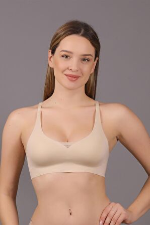 Kadın Lazer Kesim İnce Süngerli Desteksiz Ten Crop Sütyen C3T3N6O110