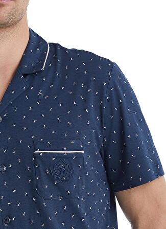 Erkek Kısa Kol Gömlek Yaka Önden Düğmeli Lacivert Pijama Takımı C1T6N4O04