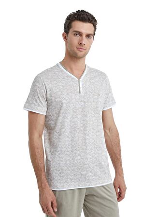 Erkek Kısa Kol Şortlu Sütlü Kahve Pijama Takımı C1T7N4O04