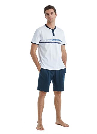 Erkek Kısa Kol Şortlu Beyaz Pijama Takımı C6T9N4O04