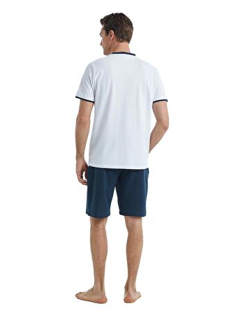 Erkek Kısa Kol Şortlu Beyaz Pijama Takımı C6T9N4O04