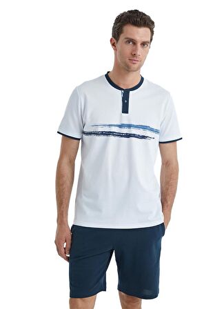 Erkek Kısa Kol Şortlu Beyaz Pijama Takımı C6T9N4O04
