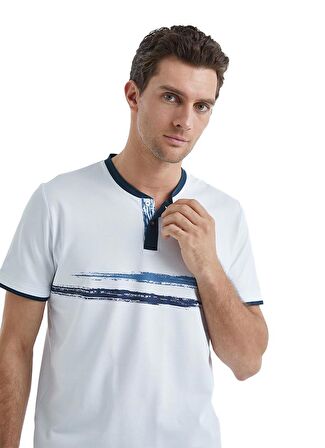 Erkek Kısa Kol Şortlu Beyaz Pijama Takımı C6T9N4O04