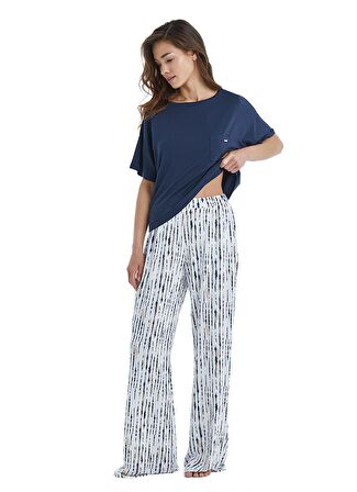 Kadın Kısa Kol Lacivert Lenzing Micro Modal Pijama Takımı C2T7N3O15