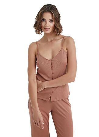 Kadın İnce Askılı Kahverengi Pijama Takımı C0T4N3O15-