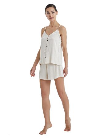 Kadın İnce Askılı Şortlu Bej Pijama Takımı C1T6N3O06-