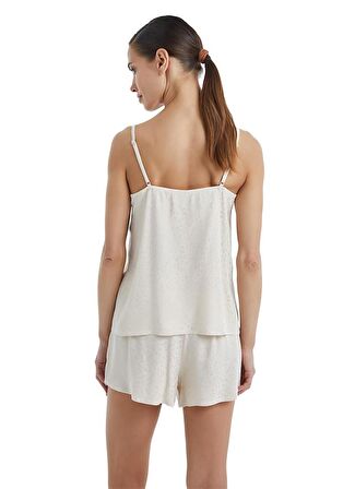 Kadın İnce Askılı Şortlu Bej Pijama Takımı C1T6N3O06-