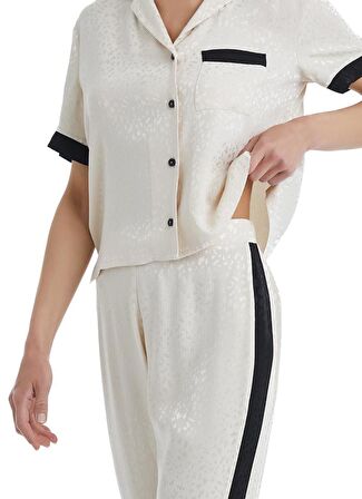 Kadın Kısa Kol Gömlek Yaka Bej Pijama Takımı C4T6N3O06-