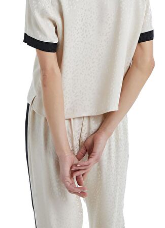 Kadın Kısa Kol Gömlek Yaka Bej Pijama Takımı C4T6N3O06-