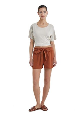 Kadın Kısa Kol Şortlu Tarçın Pijama Takımı C7T9N3O06-