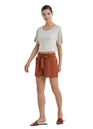 Kadın Kısa Kol Şortlu Tarçın Pijama Takımı C7T9N3O06-