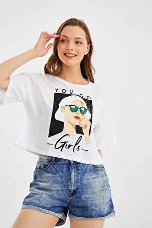 Kadın Thai Beyaz Crop T-Shirt C2T0N023