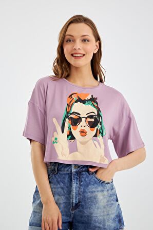 Kadın Thai Lila Crop T-Shirt C2T0N023