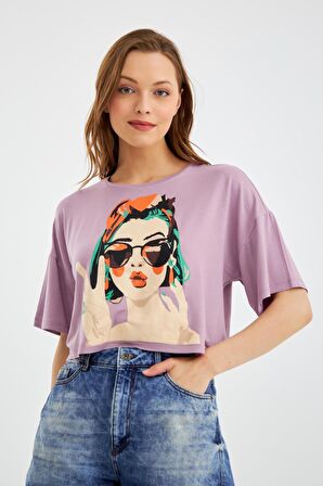 Kadın Thai Lila Crop T-Shirt C2T0N023