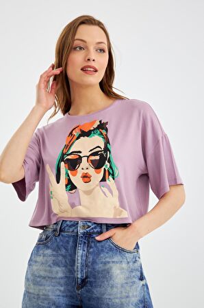 Kadın Thai Lila Crop T-Shirt C2T0N023