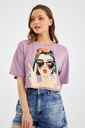 Kadın Thai Lila Crop T-Shirt C2T0N023