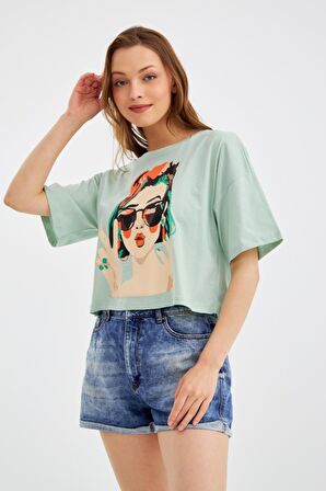 Kadın Thai Yeşil Crop T-Shirt C2T0N023