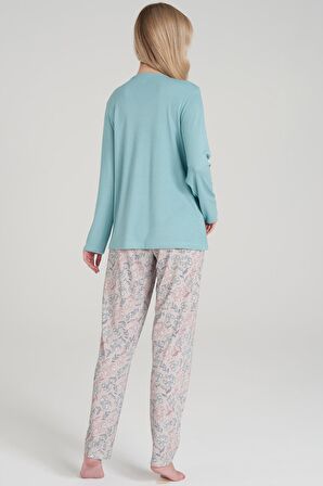 Kadın Büyük Beden Uzun Kol Mint Pijama Takımı C8T0N6O1