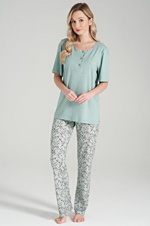 Kadın Büyük Beden Kısa Kol Mint Pijama Takımı C4T8N6O1